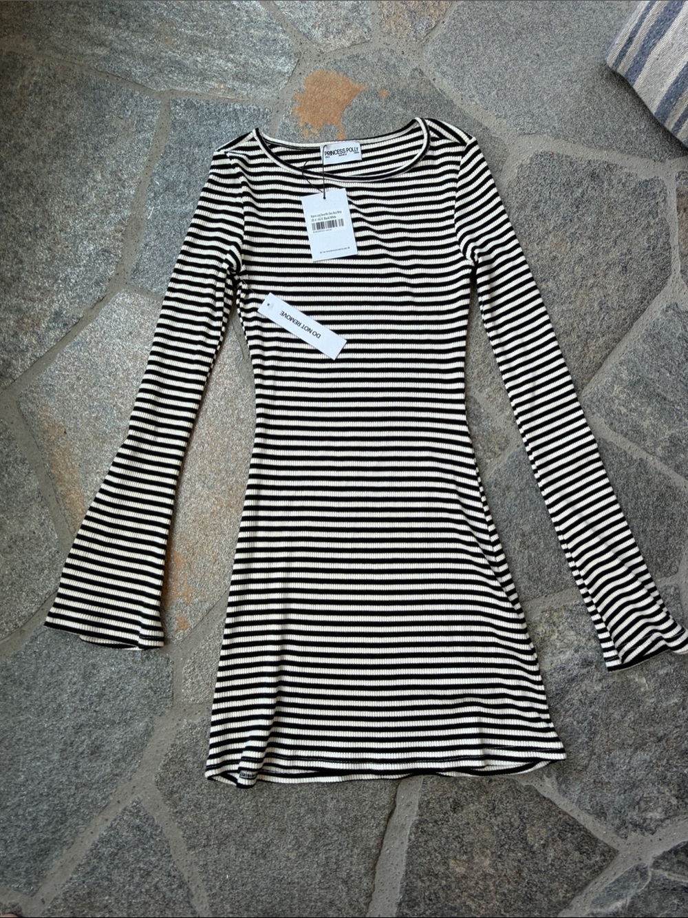 Princess Poly size 4  Black and White Striped Long Sleeve Fit-and-Flare Dress